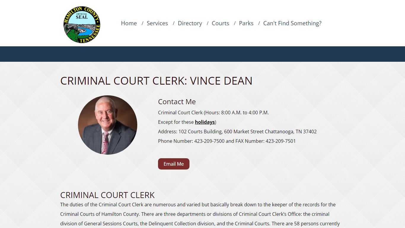 Criminal Court Clerk: Vince Dean - Hamilton County, Tennessee
